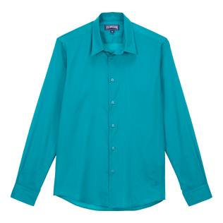 Camicia unisex leggera in voile di cotone tinta unita Emerald vista frontale