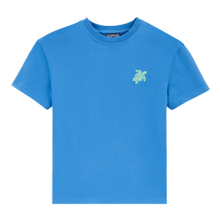 Camiseta de algodón orgánico de color liso para niño Oceano vista frontal