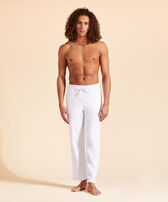 Men Terry Pants Solid White 正面穿戴视图