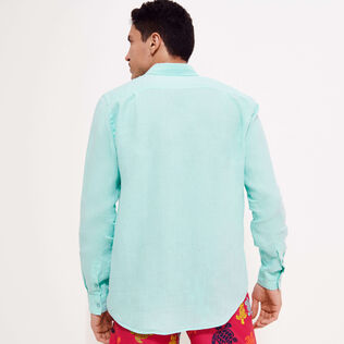 Camisa de lino lisa para hombre Laguna vista trasera desgastada