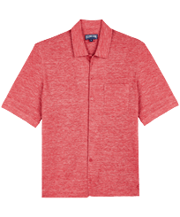Camisa de bolos unisex en lino de color liso China red vista frontal
