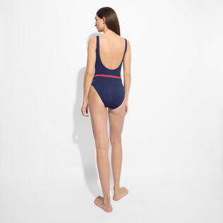 Bañador de una sola pieza de color liso para mujer de Vilebrequin x Inès de la Fressange Azul marino vista trasera desgastada