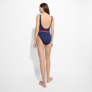 Women One-piece Swimsuit Solid - Vilebrequin x Ines de la Fressange Navy back worn view