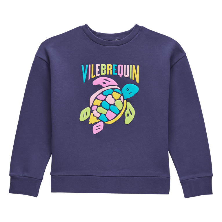 Buntes Sweatshirt Für Mädchen Mit Rundhalsausschnitt Und Schildkröten-print - Galapa - Blau