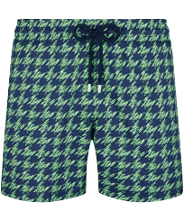 Men Stretch Swim Trunks Fish Foot Navy front view