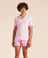 Men Cotton Pique Polo Shirt Solid Marshmallow 正面穿戴视图