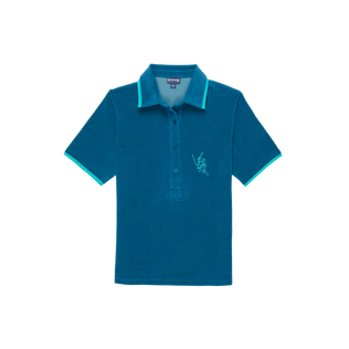 Polo en tejido terry con estampado VBQ Line para mujer Peacock vista frontal