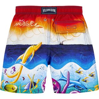 男童 Mareviva 游泳短裤 - Vilebrequin x Kenny Scharf Multicolor 后视图