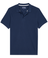 Solid Polohemd aus Bio-Baumwollpikee für Herren Marineblau Vorderansicht