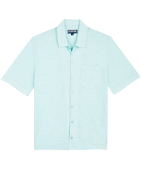 Unisex Linen Bowling Shirt Solid Heather thalassa front view