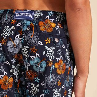 Men Swim Trunks Embroidered Tropical Turtles - Limited Edition Navy details view 2