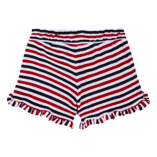 Pantalones cortos en tejido terry a rayas para niña Blanco marino / rojo vista trasera