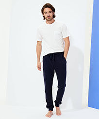 Men Jogging Cotton Pants Navy front worn view