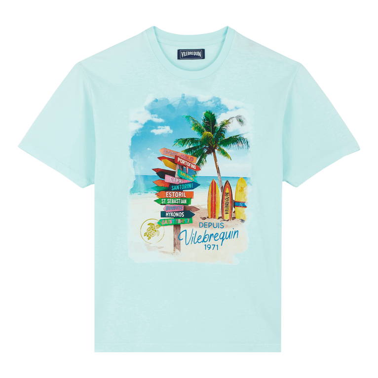 T-shirt En Coton Homme Holidays Signpost - Portisol - Bleu - Taille L - Vilebrequin