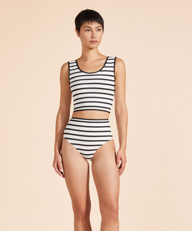 Bas de maillot de bain taille haute femme Rayures