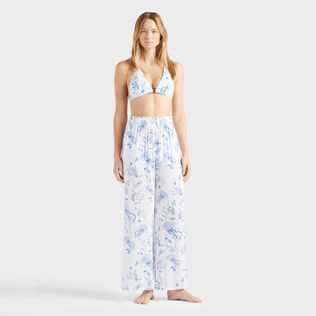 Women Viscose Pants Medusa and Shells White 正面穿戴视图