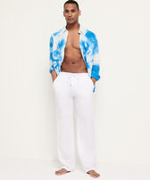 Men Linen Pants Solid White front worn view