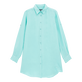 Solid Hemdkleid aus Leinen für Damen Lagune Vorderansicht