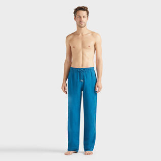 Men Linen Pants Solid Peacock front worn view