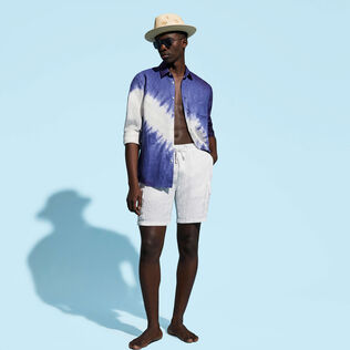 Bermudas tipo cargo en lino de color liso para hombre Blanco detalles vista 1