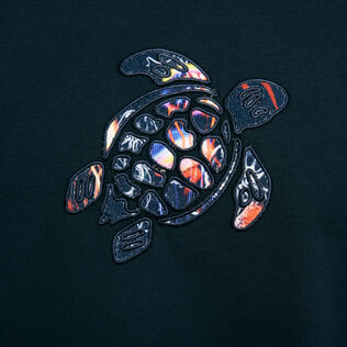 Men Cotton T-Shirt Solid Navy details view 1