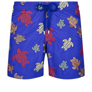 Men Embroidered Swim Trunks Ronde Des Tortues - Limited Edition Purple blue front view