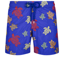 Men Embroidered Swim Trunks Ronde Des Tortues - Limited Edition Purple blue front view