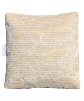 Raffia-effect cushion with octopus embroidery - VBQ x MX HOME Beige front view