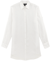 Robe Chemise femme en Lin unie Blanc vue de face