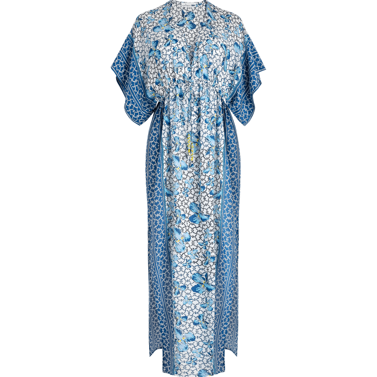 Women Long Kaftan Iris Lace- Vilebrequin X Poupette St Barth - Cover-up - Amaya - Blue - Size M/L - Vilebrequin