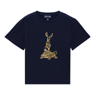 The year of the Rabbit T-Shirt mit Stickerei aus Baumwolle für Jungen Marineblau Vorderansicht