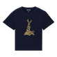 T-shirt bambino ricamata in cotone The year of the Rabbit Blu marine vista frontale