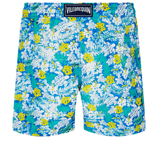 Men Classic Printed - Men Swimwear Tropical Turtles Vintage, Lazulii blue back view
