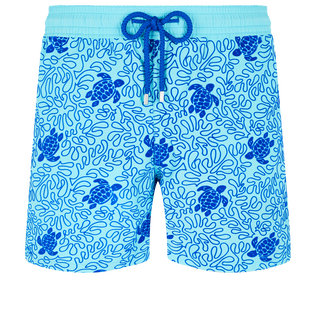 Men Swimwear Turtles Splash Flocked Lazulii blue front view
