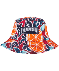 Gorro de pescador unisex de lino con estampado Presse Citron Burgundy vista frontal