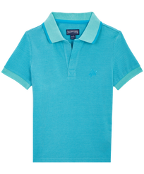 Polo en piqué de algodón de color liso para niño Celeste vista frontal