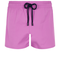 男士纯色修身弹力游泳短裤 Pink dahlia 正面图