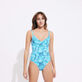 Bañador de una sola pieza con estampado Flowers Tie & Dye para mujer Azul marino vista frontal desgastada