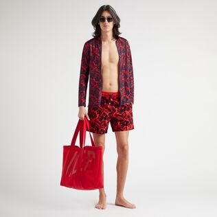 Men Zipped Long Sleeves Rashguard Flowers Poppy red details view 1