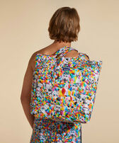 Borsa tote in lino Animals - Vilebrequin x Okuda San Miguel Multicolore vista frontale indossata