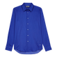 Camisa ligera unisex en gasa de algodón de color liso Purple blue vista frontal