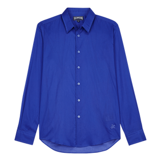 Camisa ligera unisex en gasa de algodón de color liso Purple blue vista frontal