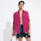 Men Linen Shirt Solid Crimson purple front worn view