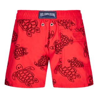 男童 Ronde Des Tortues 植绒游泳短裤 Poppy red 后视图