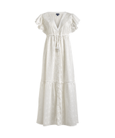 Langes Broderies Anglaises Damenkleid aus Baumwolle Off white Vorderansicht