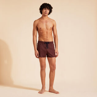 Men Swimwear Short and Fitted Stretch Solid Mahogany front worn view