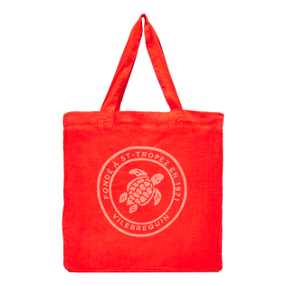 Tote bag en lin imprimé Tortue Coquelicot vue de dos