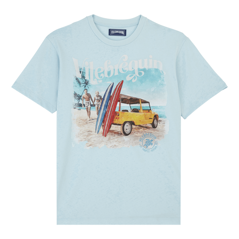 Surf And Mini Moke Baumwoll-t-shirt Für Herren - Portisol - Blau