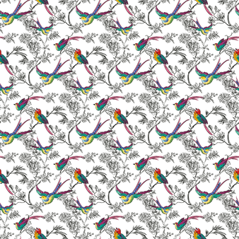 Langes rückenfreies Rainbow Birds Viskosekleid für Damen Weiss drucken