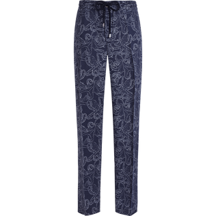 Pantalon en lin imprimé Poulpes Bicolores Bleu marine vue de face
